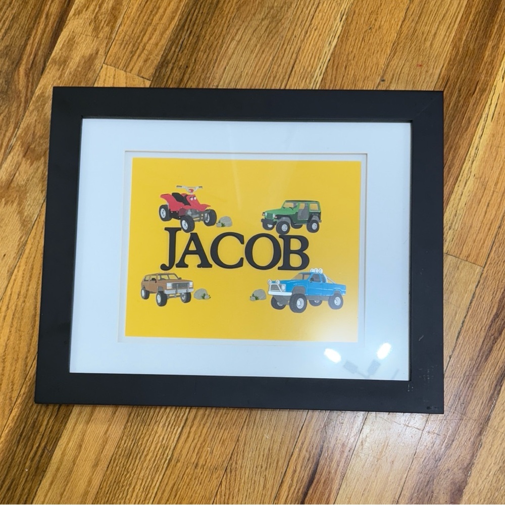Framed Vehicle Art with Name 'Jacob'